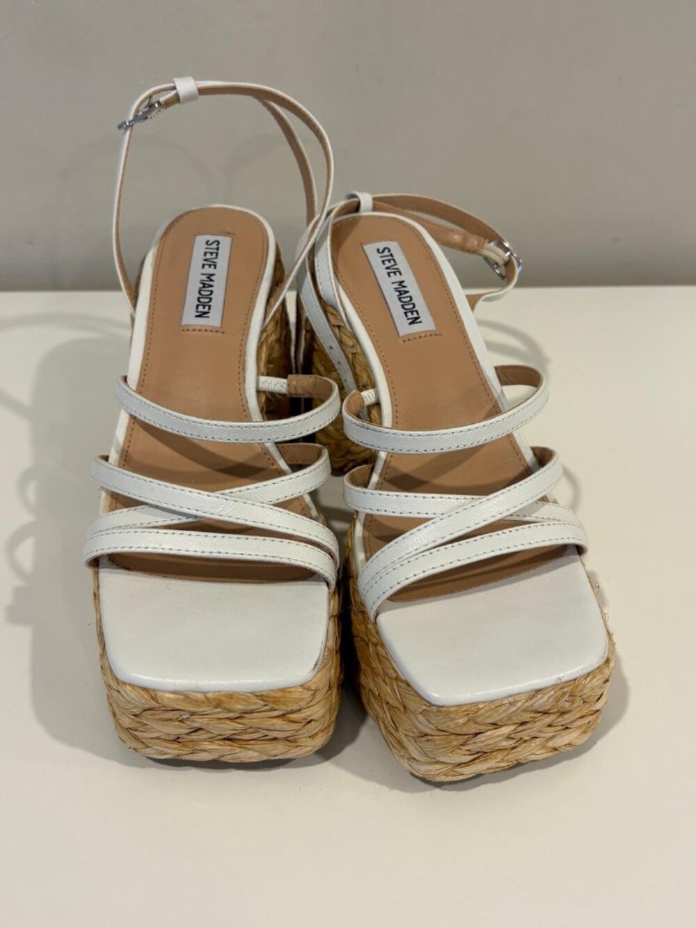 Steve Madden Belise Leather Raffia Platform Sandals
